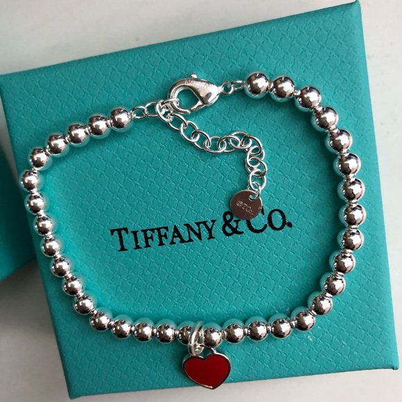 None Jewelry - Tiffany & Co Silver Bracelet with Red Heart Charm